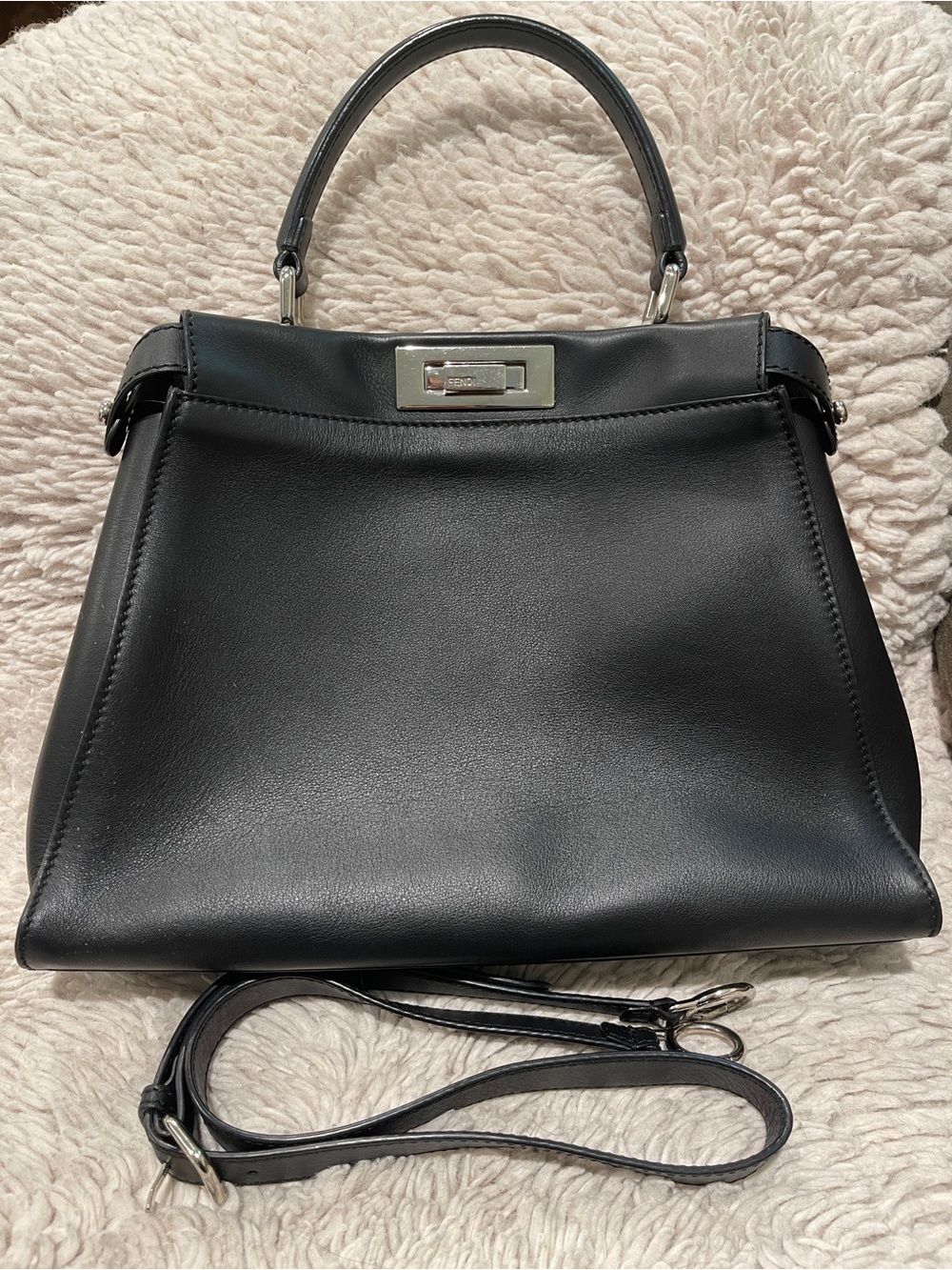 Fendi Black Leather Top-Handle Satchel with Shoulder Strap